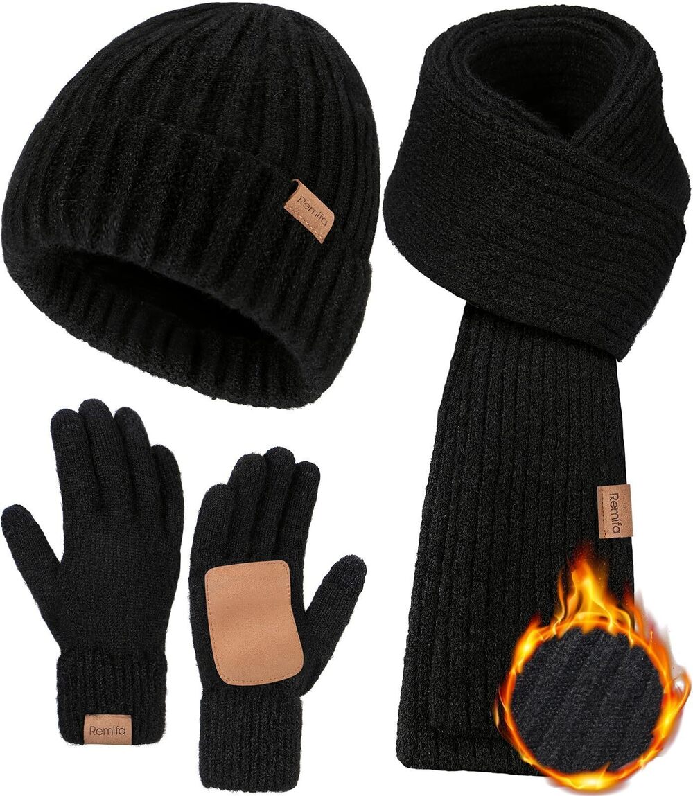 8240 Beanie Hat Scarf Gloves Set , Winter Beanie Long Knit Scarf Anti-Slip